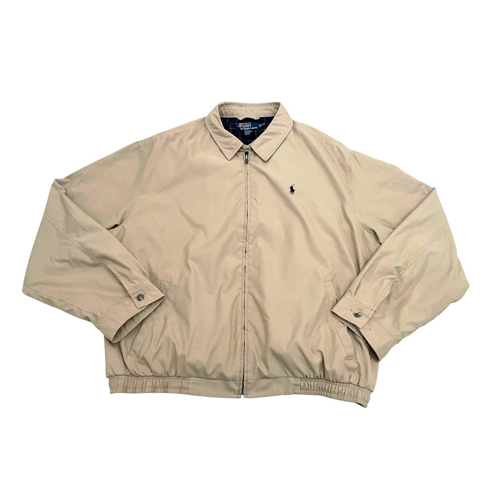Polo Ralph Lauren Harrington Jacket Mens XXL Beige‎ Full Zip Plaid Lined Preppy